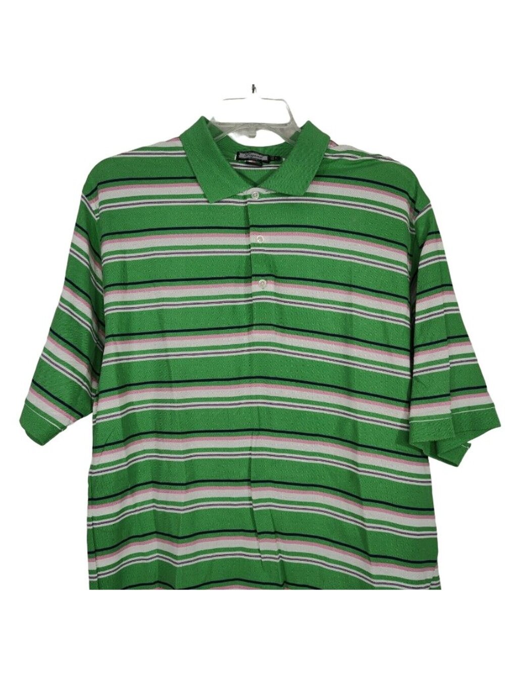 House of Carrington Legend Men Size L Green White Pink Stripe Polo Shirt FLAW